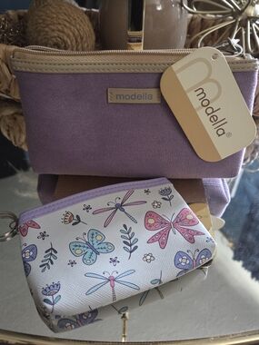 NWT Modella Lavender Cosmetic Bag & Butterfly Coin Pouch 2-Piece Set